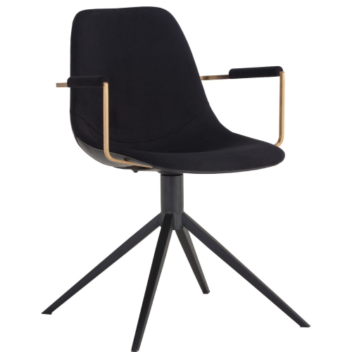 Cassius Swivel Dining Arm Chair in Black Fabric, Leatherette & Iron